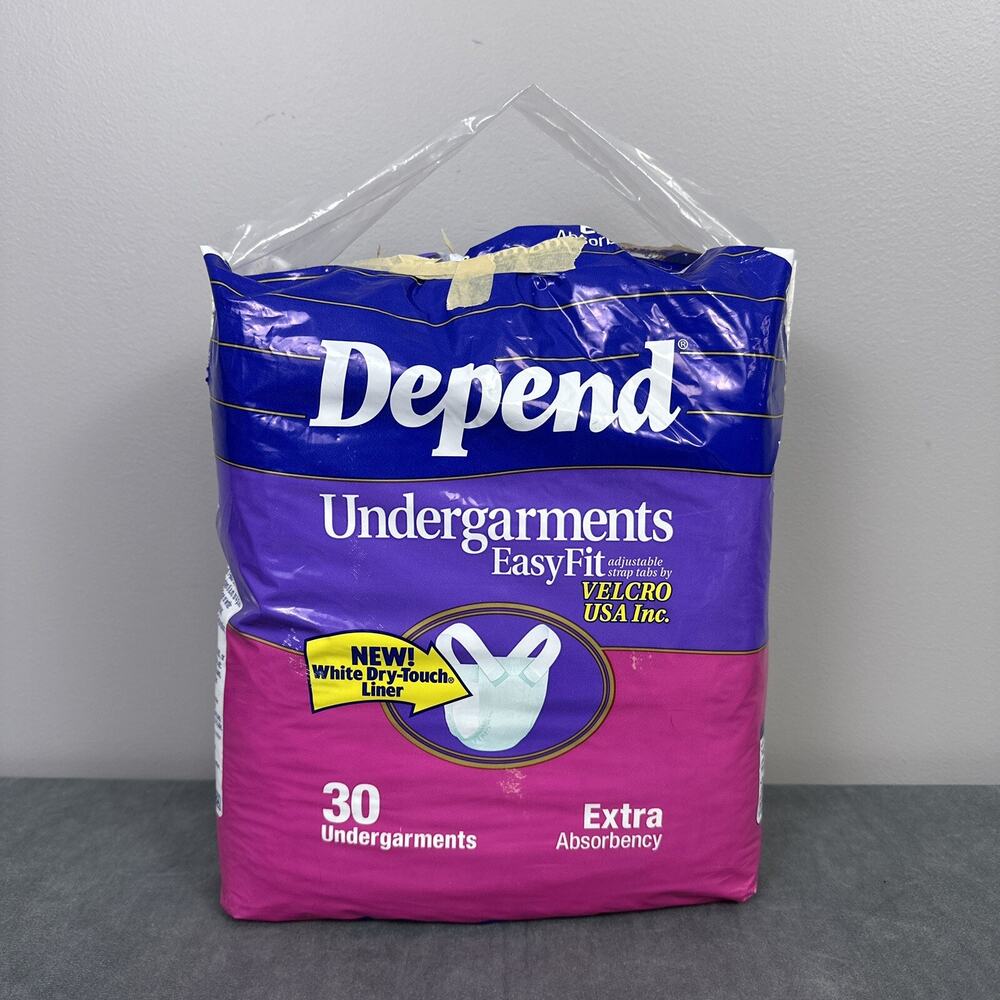 Vintage 1993 Depend Undergarments EasyFit Straps Hips Up to 65 Inches 28 Count